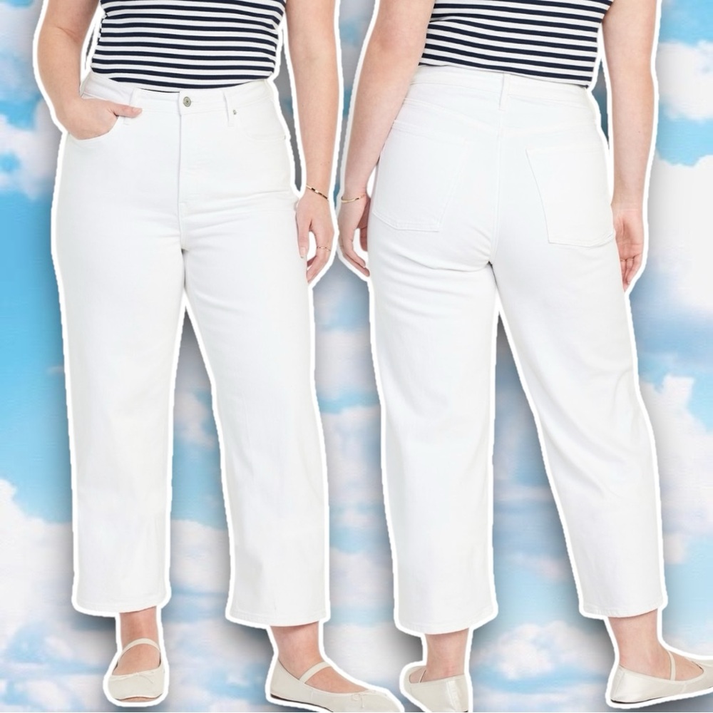 NWT OLD NAVY Extra High Waisted Sky Hi Wide Leg Crop Jeans White Baggy Modern